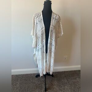 Chico’s White and Cream Crochet Kimono Cardigan OS